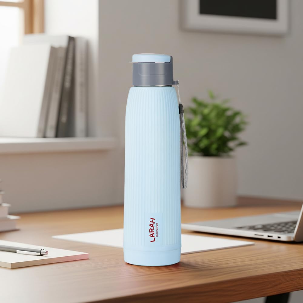 Larah by Borosil 700 ml Lava Sky Blue Stainless Steel Water Bottle | Made in India Pu Insulated Thermoware | Leakproof, BPA Free | Bottle for Office, School, College & Gym, Daily Use | 1 Year Warranty
