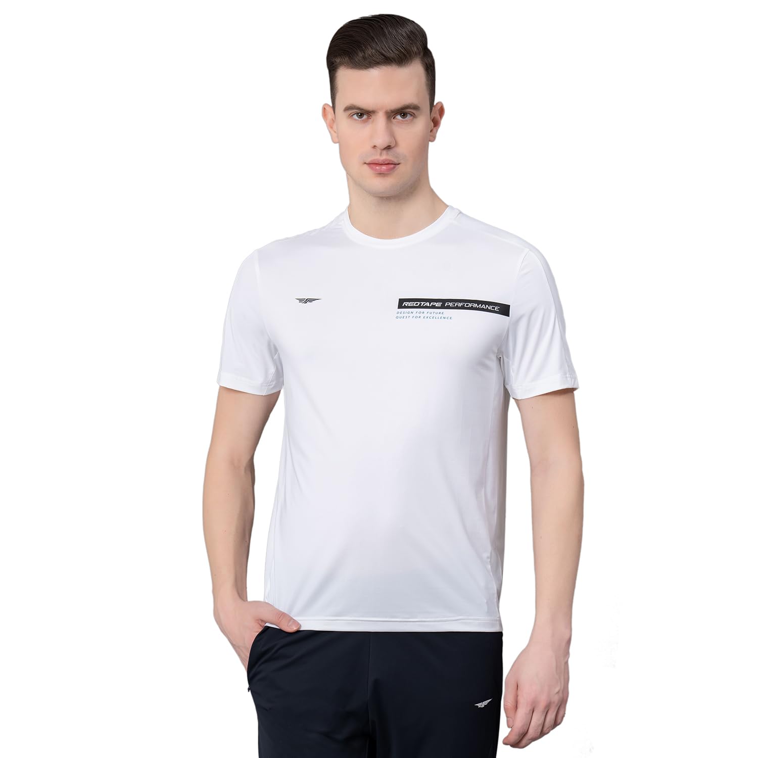 Red Tape Printed White Activewear T-Shirt for Men | Anti Microbial | High Stretch | Quick Dry