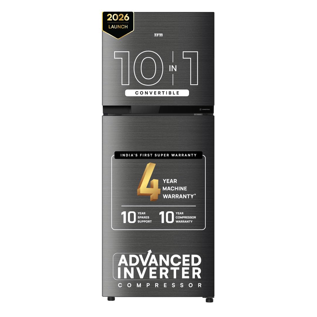 IFB 241L 2 Star 10-in-1 Convertible, Advanced Inverter Frost-Free Double Door Refrigerator with 30 Hrs Cooling Retention, Turbo Freeze & 4 Year Super Warranty (2026, IFBFF-291BYOSET, Onyx Grey)