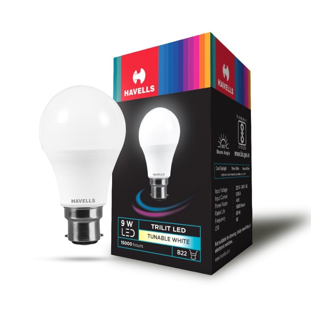Havells (3 in 1) 9W LED Bulb for Home & Office | B22 LED Bulb Base | Cool Day White Light (6500K/4000k/3000k) | 4Kv Surge Protection | High Voltage Protection | Eco Friendly Energy Efficient | Pack of 1