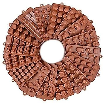 ARTO Silicone Chocolate Moulds Tray – 9 Shapes, Food Grade, Non-Stick & Heat Resistant DIY Chocolate Making Kit for Kids, Candy, Jelly, Ice & Baking (Brown)