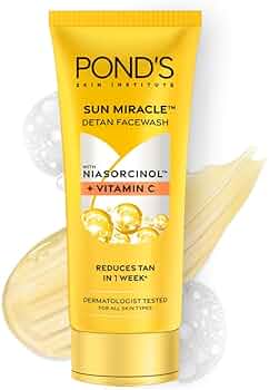 Pond's Detan Face Wash for Tan Removal in Just 7 Days | Contains Vitamin C and Niacinamide | Facewash for All Skin Types, 100gm
