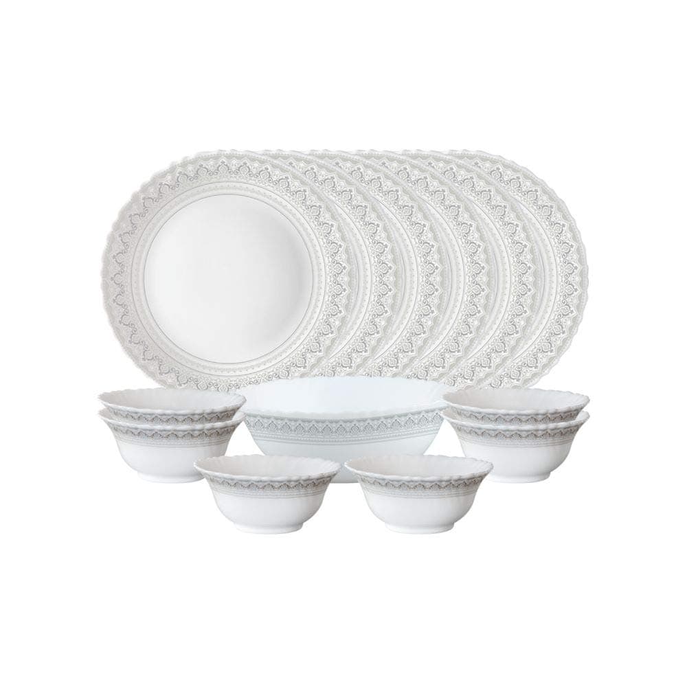 Larah by Borosil Classic Fluted Opalware Dinner Set (13 Pieces)