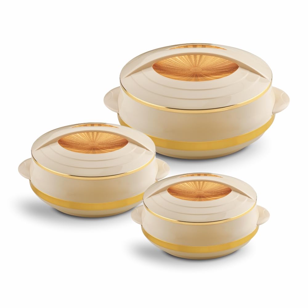 Asian Olympic Inner Steel Casserole (1200, 1600 & 2500 ml) Gift Set of 3 | PU Insulated | BPA Free | Odour Proof | Ideal for Chapatti | Roti | Serving Casserole