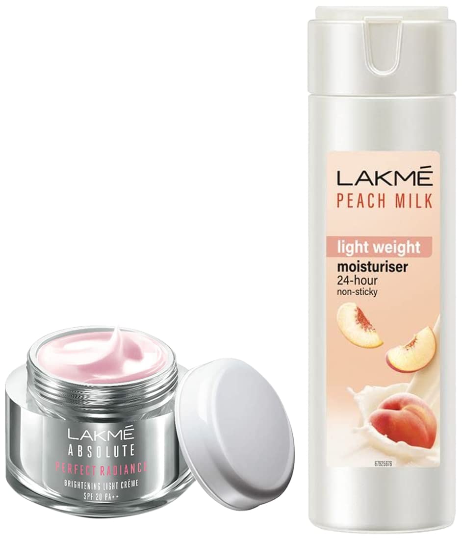 LAKMÉ Absolute Perfect Radiance Skin Brightening Day Creme, Light, 50G And Lakme Moisturizer Body Lotion, Peach Milk, 200Ml
