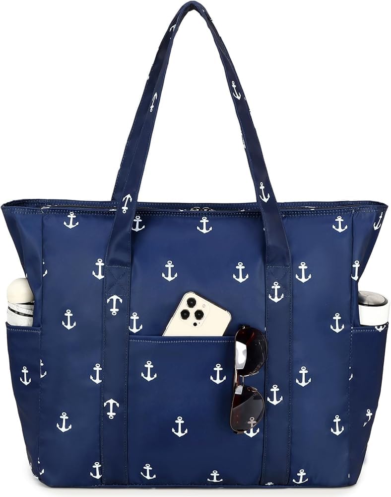 hirTa Cery Tote Bag for Teacher Women Office Girls Work Multipurpose Shoulder HandBag with Zipper Pocket Mostly Use for Travel Grocery Beach Hobo Diaper Changing Sandproof Pool (Anchor-Blue)