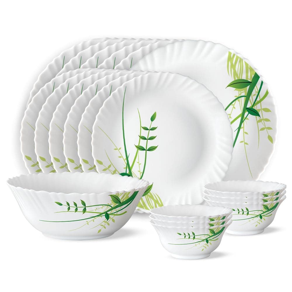 Larah by Borosil Herbs Opalware Dinner Set, 19 Pieces