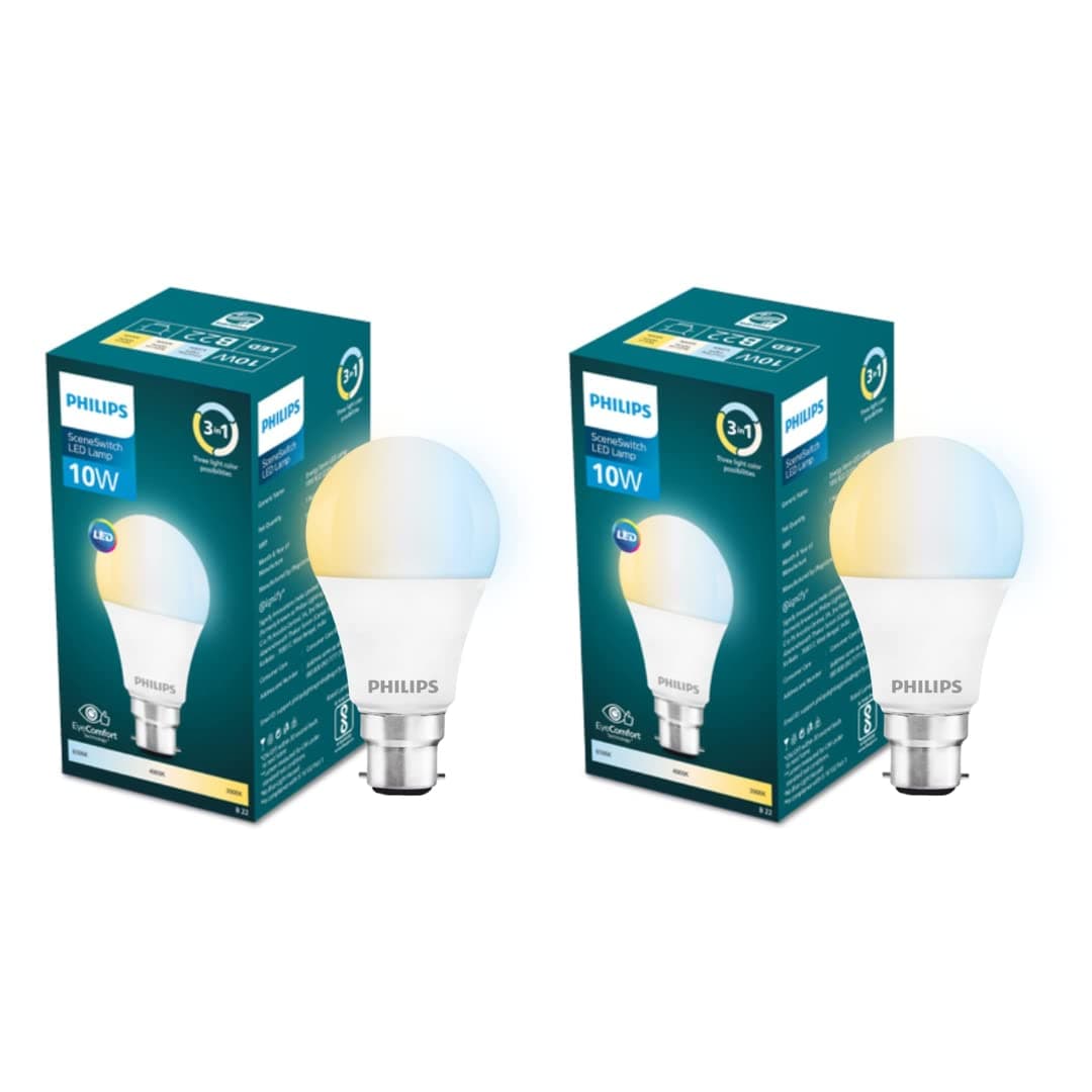 Philips 10W Scene Switch B22 LED Bulb, Pack of 2