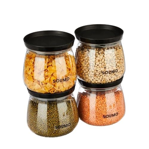 Amazon Solimo Plastic Airtight Storage Jar Set (800 ml, Pack of 4)