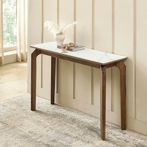 Home Centre | Falcon NXT Console Table | Center Table for Living Room | Solid Wood, Ceramic Top | Walnut | 1 Year Warranty