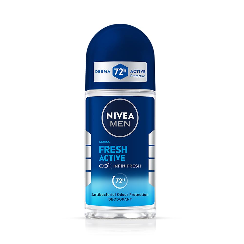 NIVEA MEN Fresh Active 50ml Deo Underarm Roll On | With Fresh Ocean Extracts Scent | 72 H Freshness | 0% Alcohol | Dermatologically Approved & Paraben Free Formula