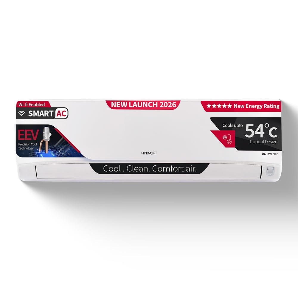 Hitachi 1.5 Ton 5 Star, New star rated, Inverter Split AC (Copper,Wi-Fi, 4 Way Swing, Hybrid Convertible, ice Clean cooling, Anti-bacterial Mesh Filter,RAS.V518PCDIBM1, White)