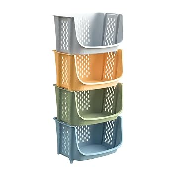 Arto Multifunctional Stackable Plastic Organizer Basket - Multi-layer Standing Shelf for Fruits, Vegetables & Clothes Storage (POF-4)