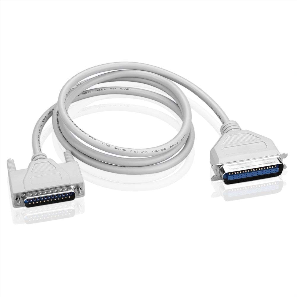 Madhabi 3M Parallel Printer Cable – DB25 Male to Centronics 36 Pin Male IEEE 1284 Printer Cord | Compatible with Dot Matrix, Legacy Inkjet, and Parallel Port Printers – White