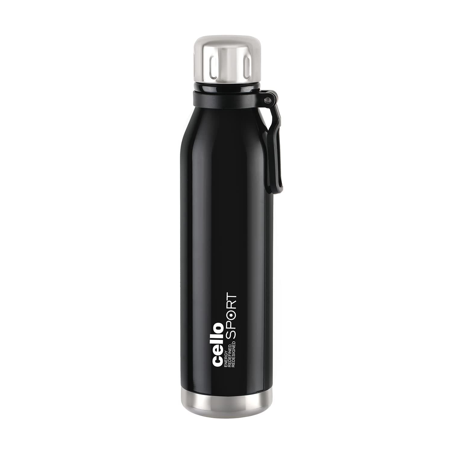 Cello Bentley Vacuum Insulated Thermosteel Water Bottle 600ml, Black | 24 Hrs Hot & Cold, Leak Proof Lid, ISI Certified | Double Walled Vacuum Insulated Flask Bottle for Office, Gym, School & Travel