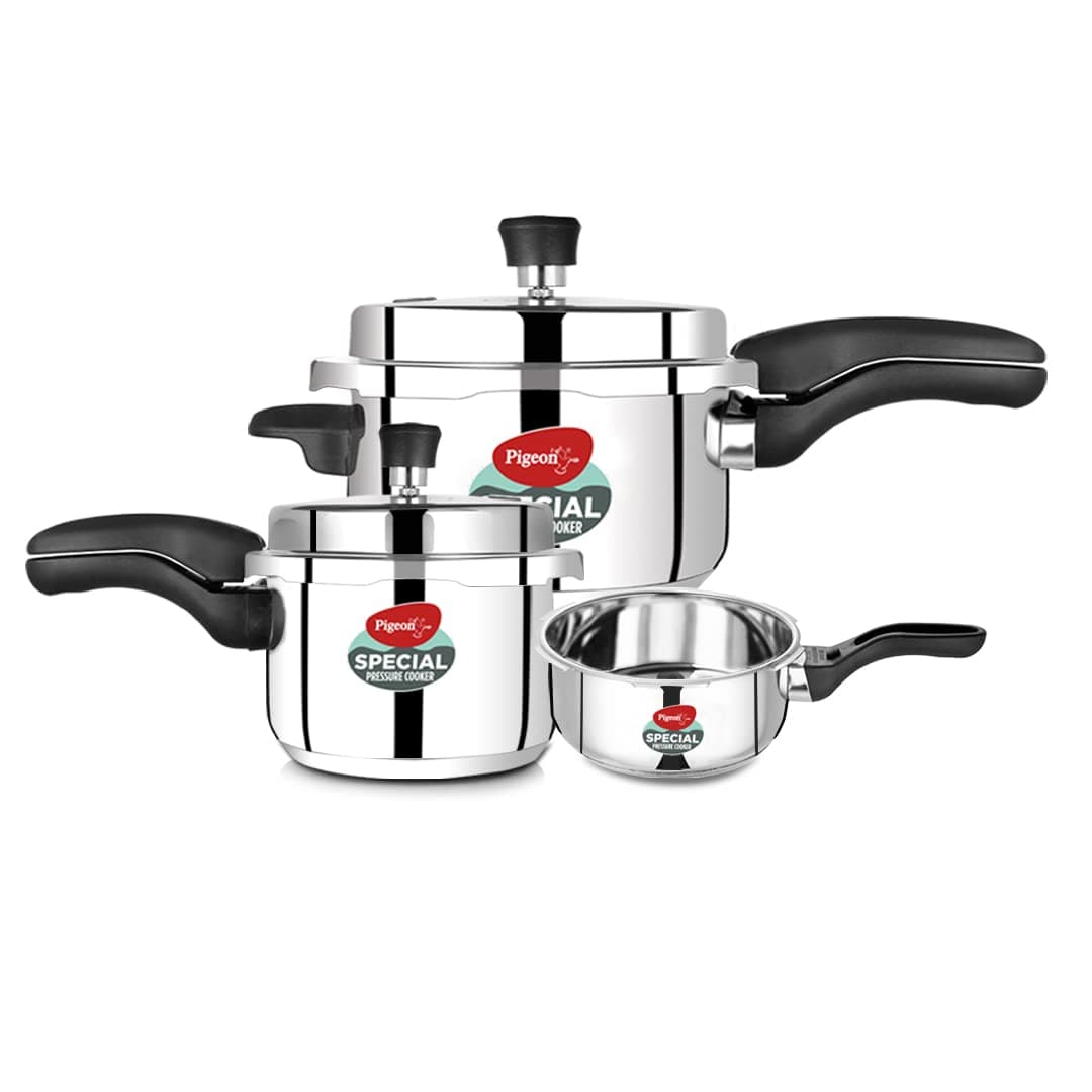 Pigeon Special Stainless Steel Pressure Cooker Combo Pack (2L, 3L, 5L)
