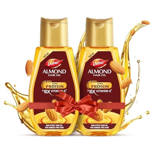Dabur Almond Hair Oil - 580ml(290ml*2) | Provides Damage Protection | Non Sticky Formula | for Soft & Shiny Hair | with Almonds, Keratin Protein, Soya Protein & 10X Vitamin E
