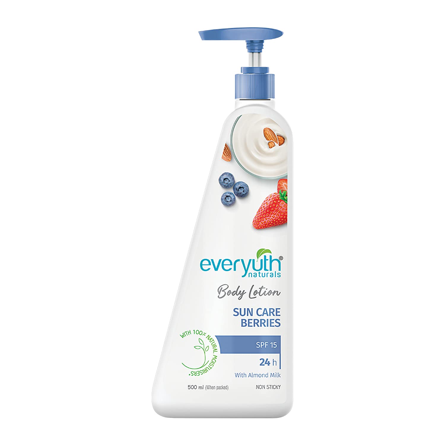 Everyuth Naturals Sun Care Berries Body Lotion | 24Hr Hydration with SPF 15 | Smooth, Radiant & Healthy Skin | With 100% Natural Almond Milk & Aloe Vera | For All Skin Types - 500ml Bottle