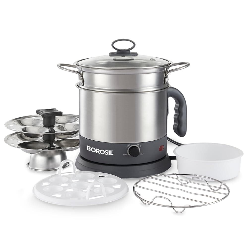 Borosil 1.3L Electric Steel Kettle with Steamer