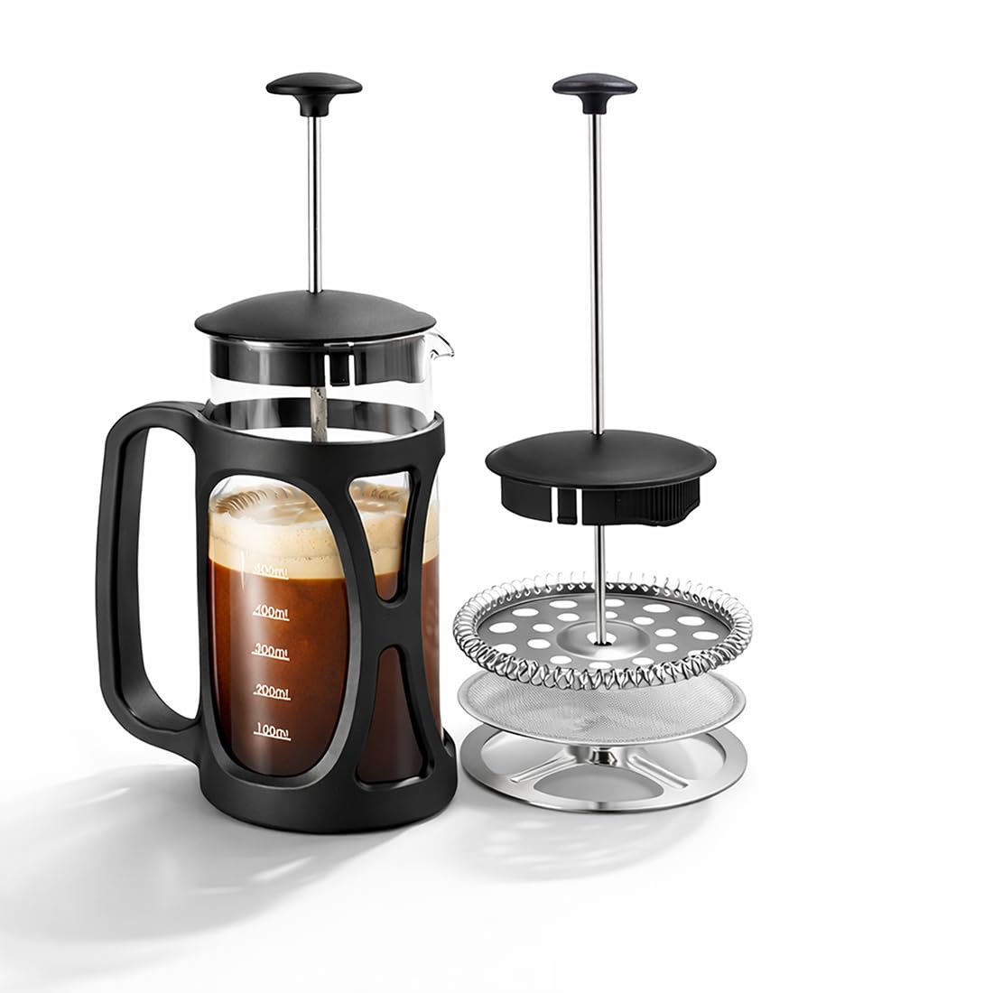 Wonderchef French Press Coffee Maker 350 ml | Heat Resistant Borosilicate Glass Carafe | 18/8 Stainless Steel 4 -Level Strainer System | Brew in 3 Mins | 1 Year Warranty