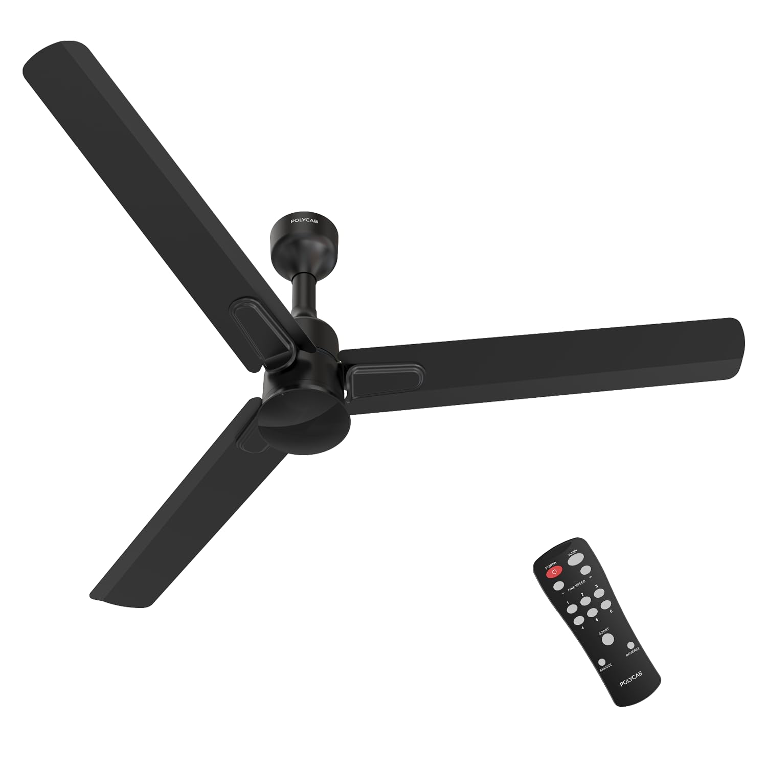 Polycab Silencio Mini DLX 1200mm 5-Star Advanced BLDC,Remote Ceiling fan for home | High Air Delivery, 25 Speed Setting, Sleep Mode, Reverse Rotation | 3+1 Years Warranty【Midnight Black】
