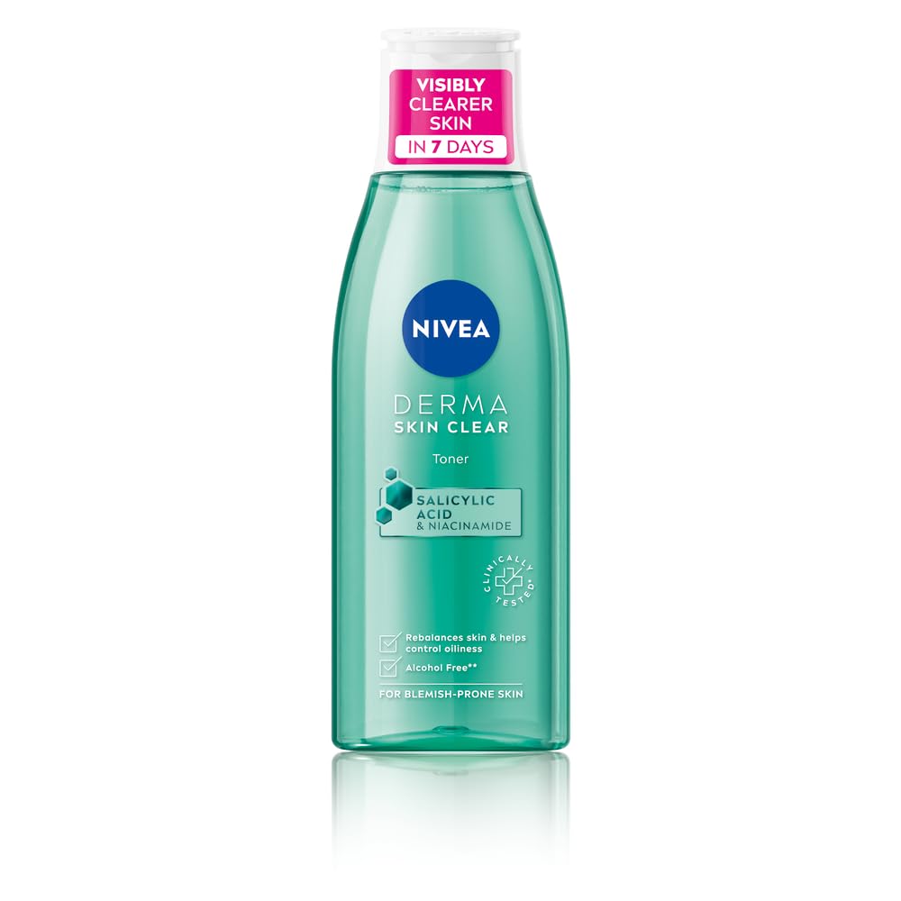 NIVEA Derma Skin Clear Face Toner with Salicylic Acid & Niacinamide, Cleansing & Hydrating Toner for Visible Clearer Skin in 7 Days, Controls Oiliness, Removes Impurities, Blemish-Prone Skin, 200 ml