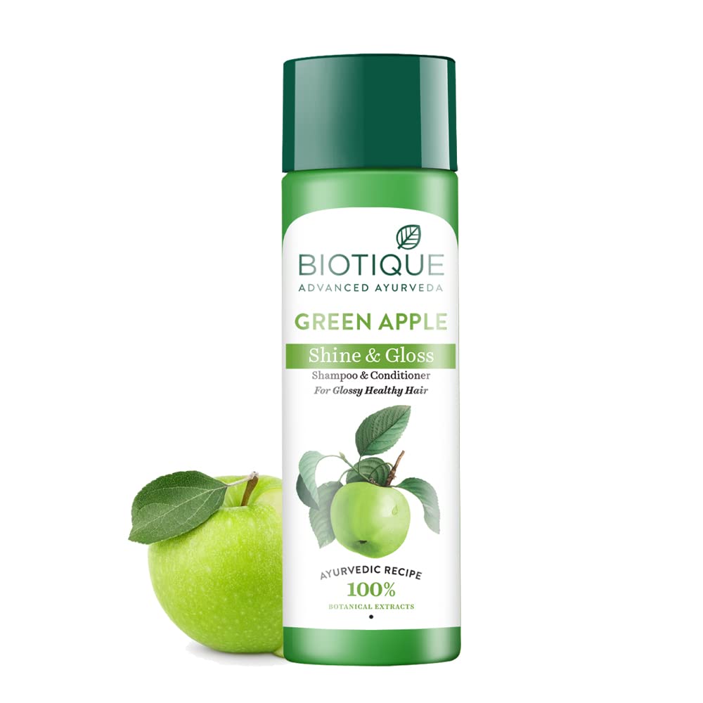Biotique Green Apple Shine & Gloss Shampoo & Conditioner| Promotes Healthy, Shiny and Glossy Hair | Nourishes Scalp | Makes Hair Soft & Smooth |100% Botanical Extracts| All Skin Types | 120ml