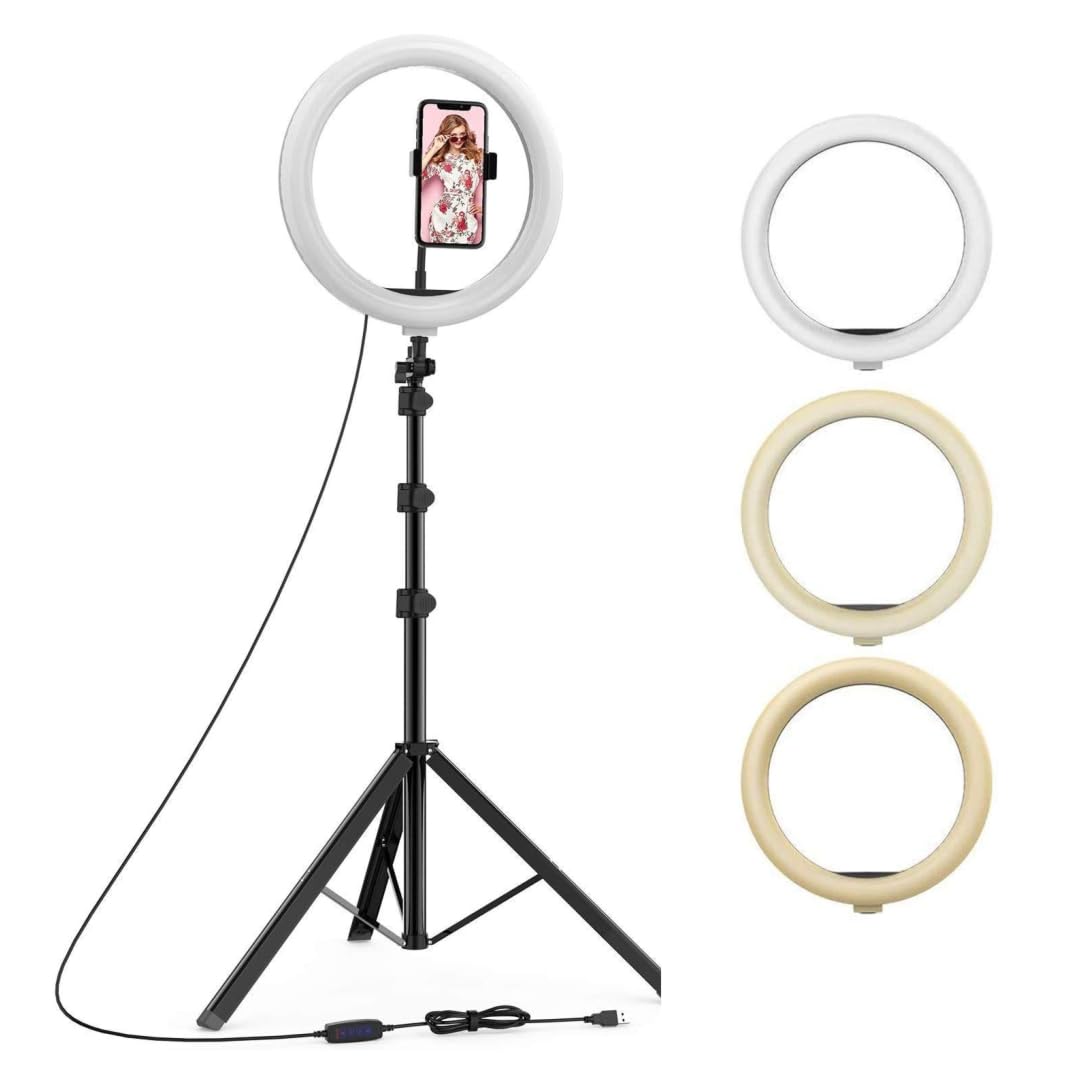 Tygot 10 Inches Big LED Ring Light for Camera, Phone, tiktok, YouTube, Video Shooting and Makeup, 10" inch Ring Light with 7 Feet Long Foldable and Lightweight Tripod Stand
