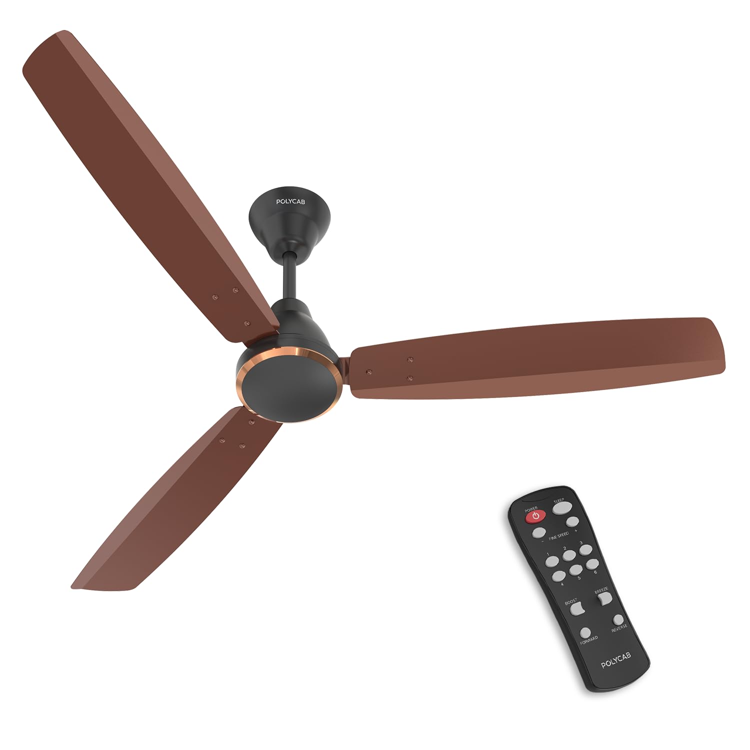 Polycab Wizzy Vibe 1200mm 5-Star BLDC Ceiling fan for Home with Remote | Energy Saving | High Air Delivery | 3+1 yr Warranty [Earth Brown]
