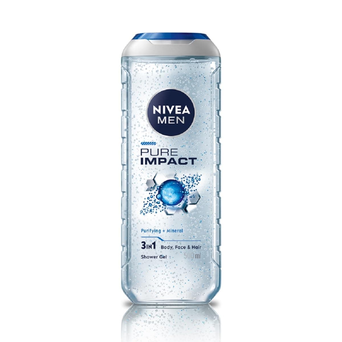 NIVEA MEN Pure Impact 500ml Body Wash | Shower Gel for Face, Body & Hair | Purifying Micro Particles for Extra Fine Scrub & Instant Summer Freshness | Clean, Healthy & Moisturized Skin