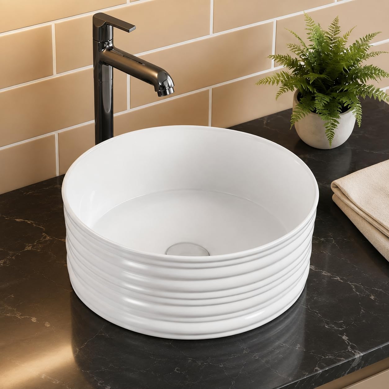 Plantex Ceramic Table Top Wash Basin For Bathroom/Designer WashBasin/Bathroom Wash Basin (White, 16 x 16 x 6 Inch)