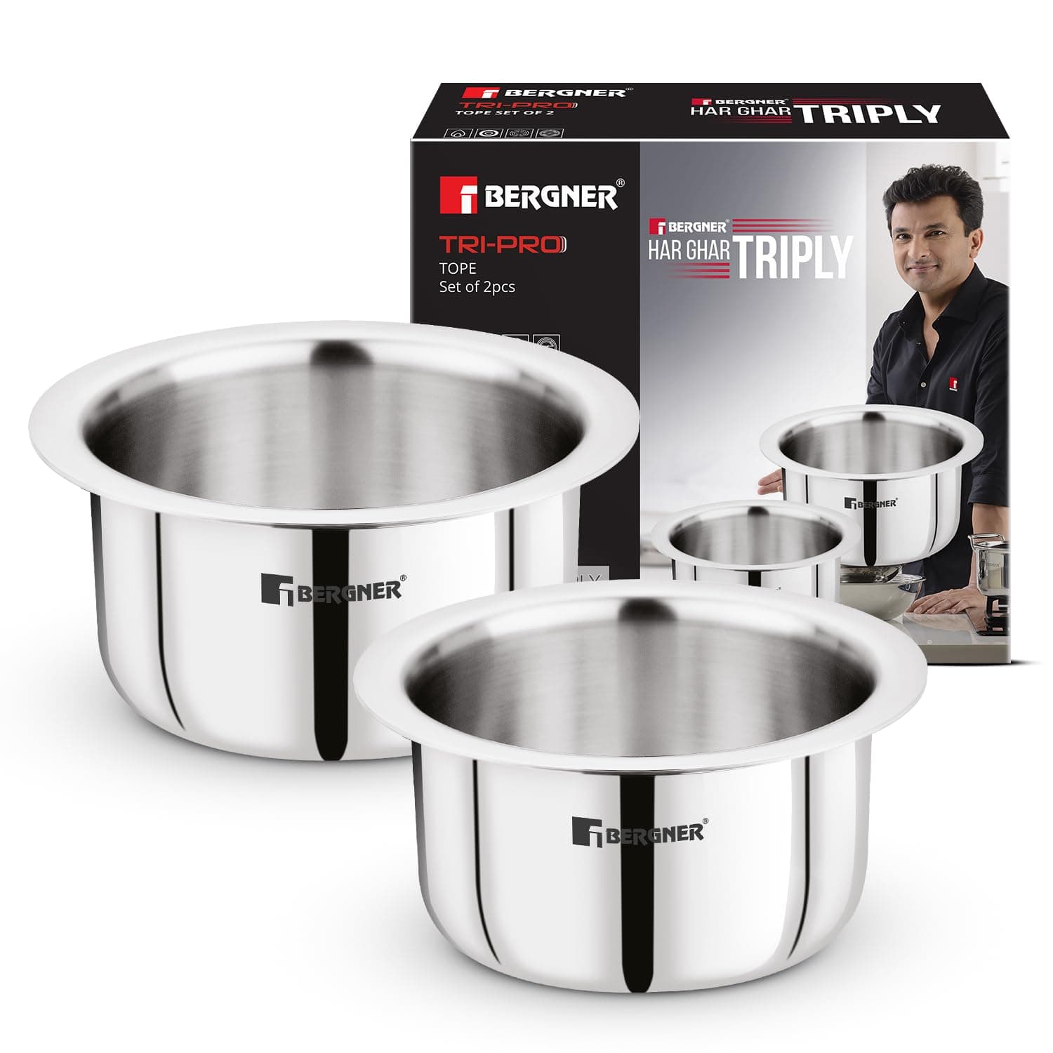 Bergner Tripro Triply Stainless Steel Tope Set (1.3L & 1.9L)