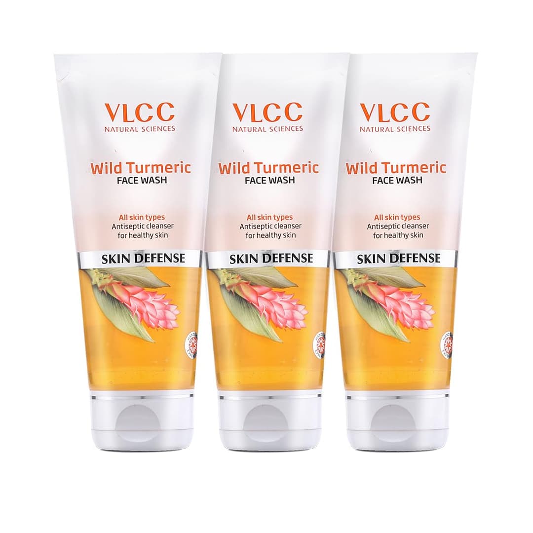VLCC Wild Turmeric Face Wash - 80ml X 3 (Pack of 3) - Antiseptic Cleanser for Healthy Skin | With Turmeric, Honey, Haldi Root Extract, Aloe Vera, Reetha, Arjuna, and Dandelion Extracts