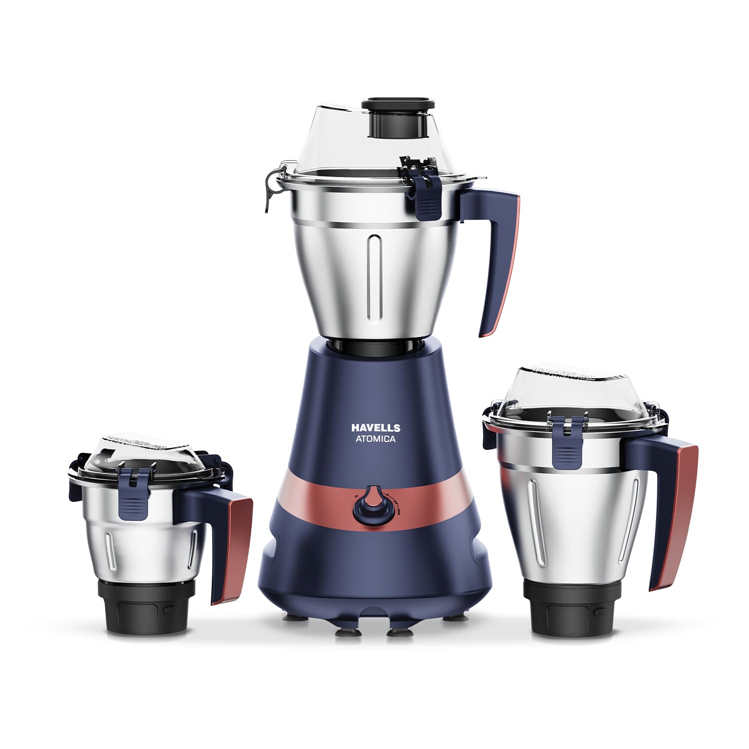 Havells Atomica 1000W 3 Jar Mixer Grinder | 3 Speed | Air Vent Tech | Stainless steel blade | Dark Blue and Brown color
