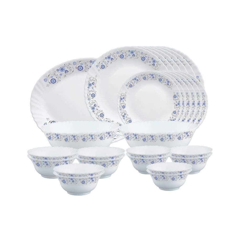 Larah by Borosil Fluted Mist Opalware Dinner Set, 27 Pieces