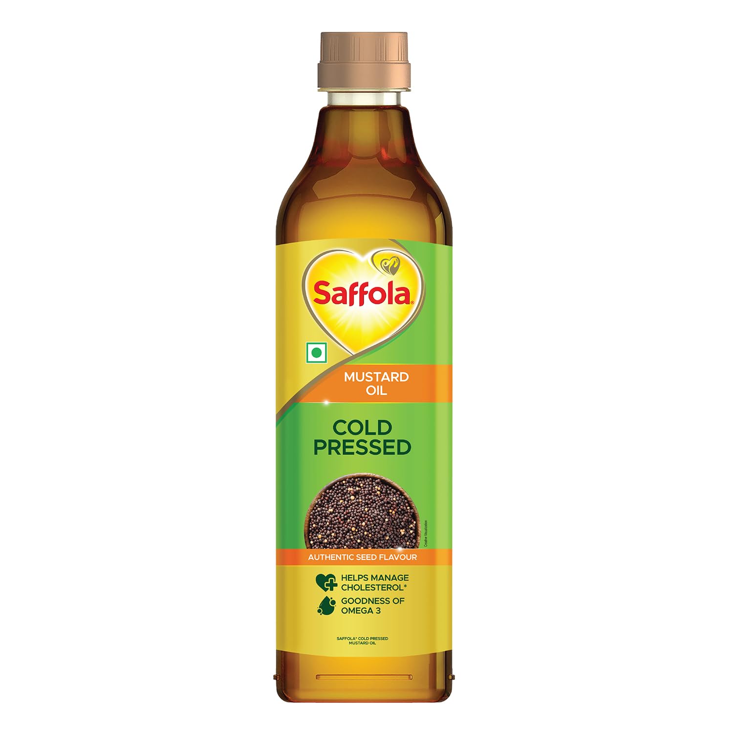 Saffola Cold Pressed Mustard Oil | Kachi ghani Mustard Oil, 0 trans fat, Unrefined, Chemical free | Helps Manage Cholesterol, Goodness of Omega 3 with Authentic Seed Flavour | 1L Pet Bottle