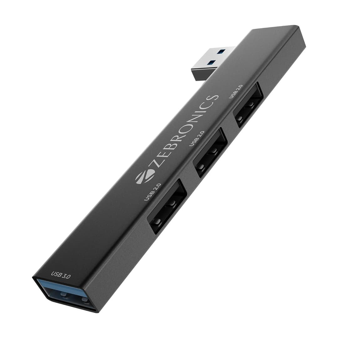 ZEBRONICS 210HB, 4 in 1 USB Hub, USB 3.0, 4 USB Ports, Speeds Upto 5 Gbps, Metal Body, for Mac | Laptops