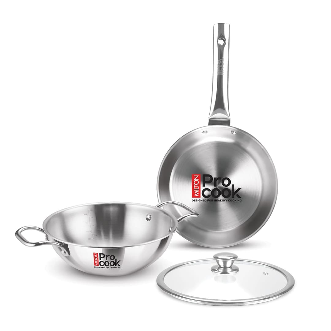 Milton Pro Cook Triply Stainless Steel 3 Pcs Cookware Set