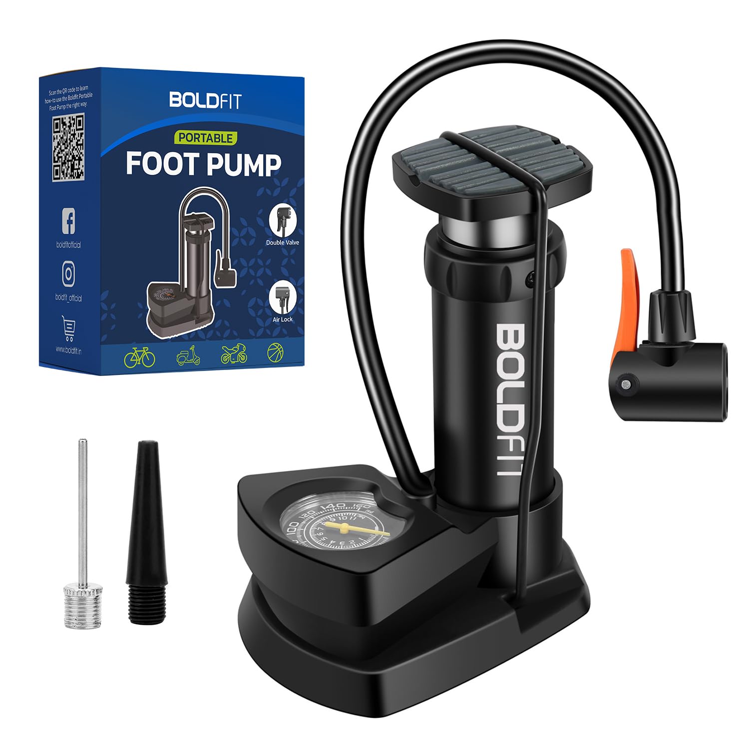 Boldfit Bicycle Pump - High Pressure Foot Air Pump for Cycles, Balloons, Footballs and Tyres