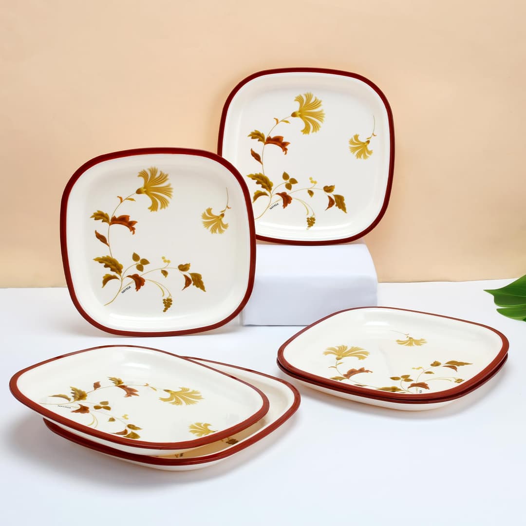 Nayasa Square DLX Microwave Safe Quarter Plates (Set of 6)