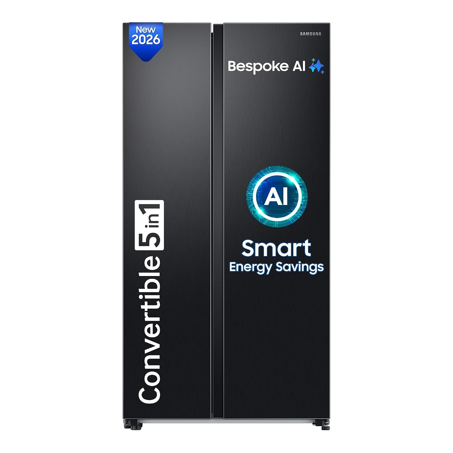Samsung 653 L, 3 Star, Frost Free, Double Door, Convertible 5-in-1 Digital Inverter, Side By Side AI Enabled Smart Refrigerator with WiFi (RS76CG8003B1HL, Black Matte/Black DOI)