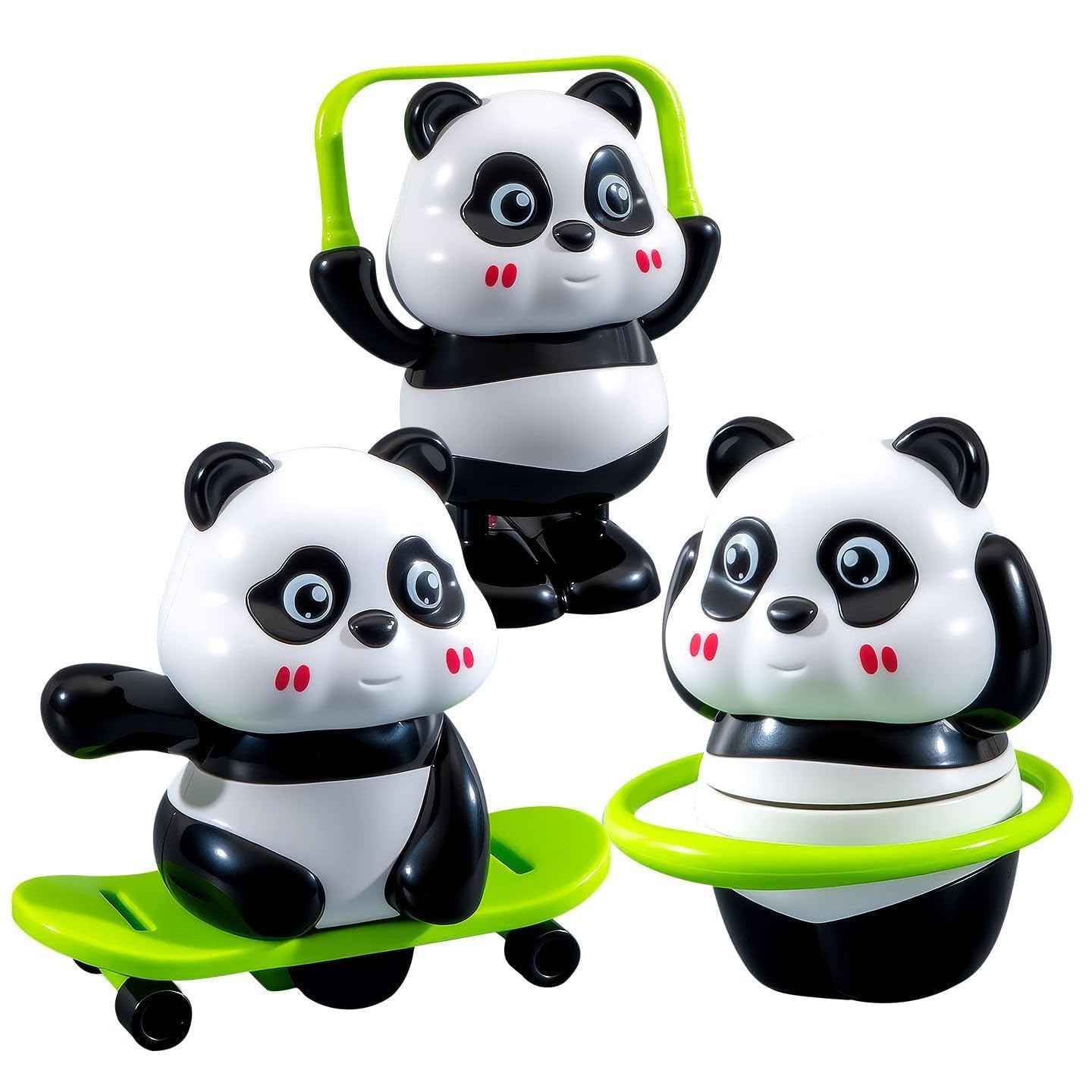 Cute Panda Spinning Balance Toy, Kids Tumbler Activity Toy with Hula Hoop, Skateboard and Jump Rope Modes for Indoor Play and Fun