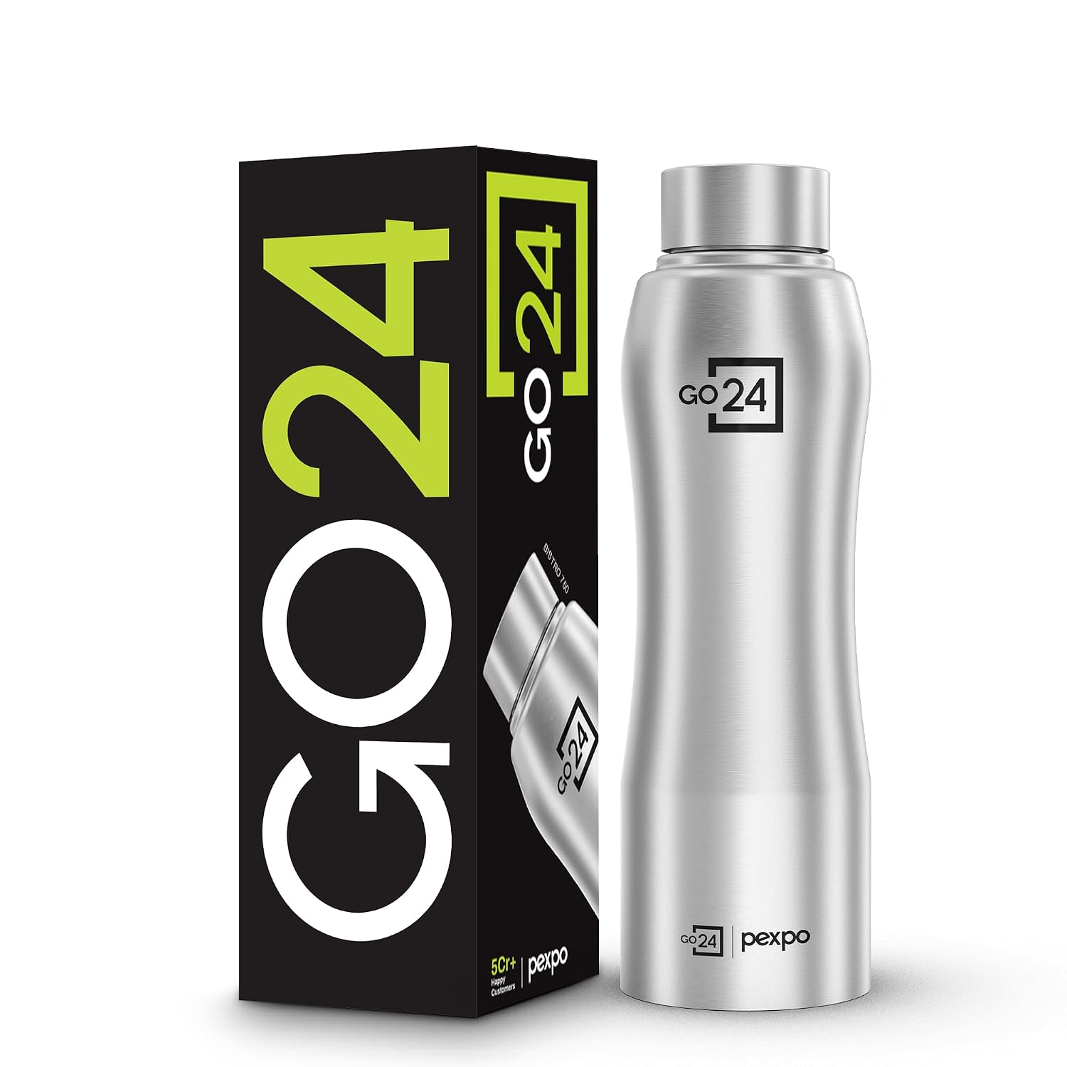 Go24 pexpo Bistro Pro ISI Certified Stainless Steel Fridge/Sports Water Bottle 750ml, Silver | Single Wall | Leakproof Water Bottle for Home, Office, Gym, School
