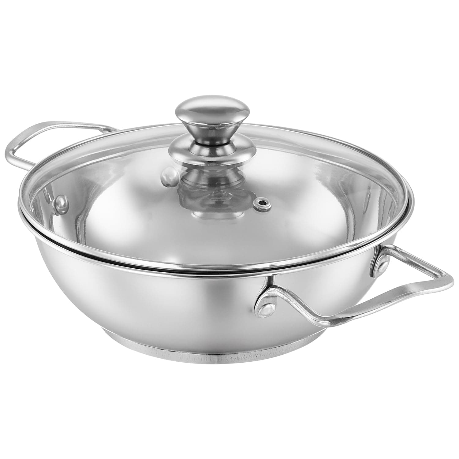 Amazon Brand - Solimo Stainless Steel Kadhai with Glass Lid (20 cm)