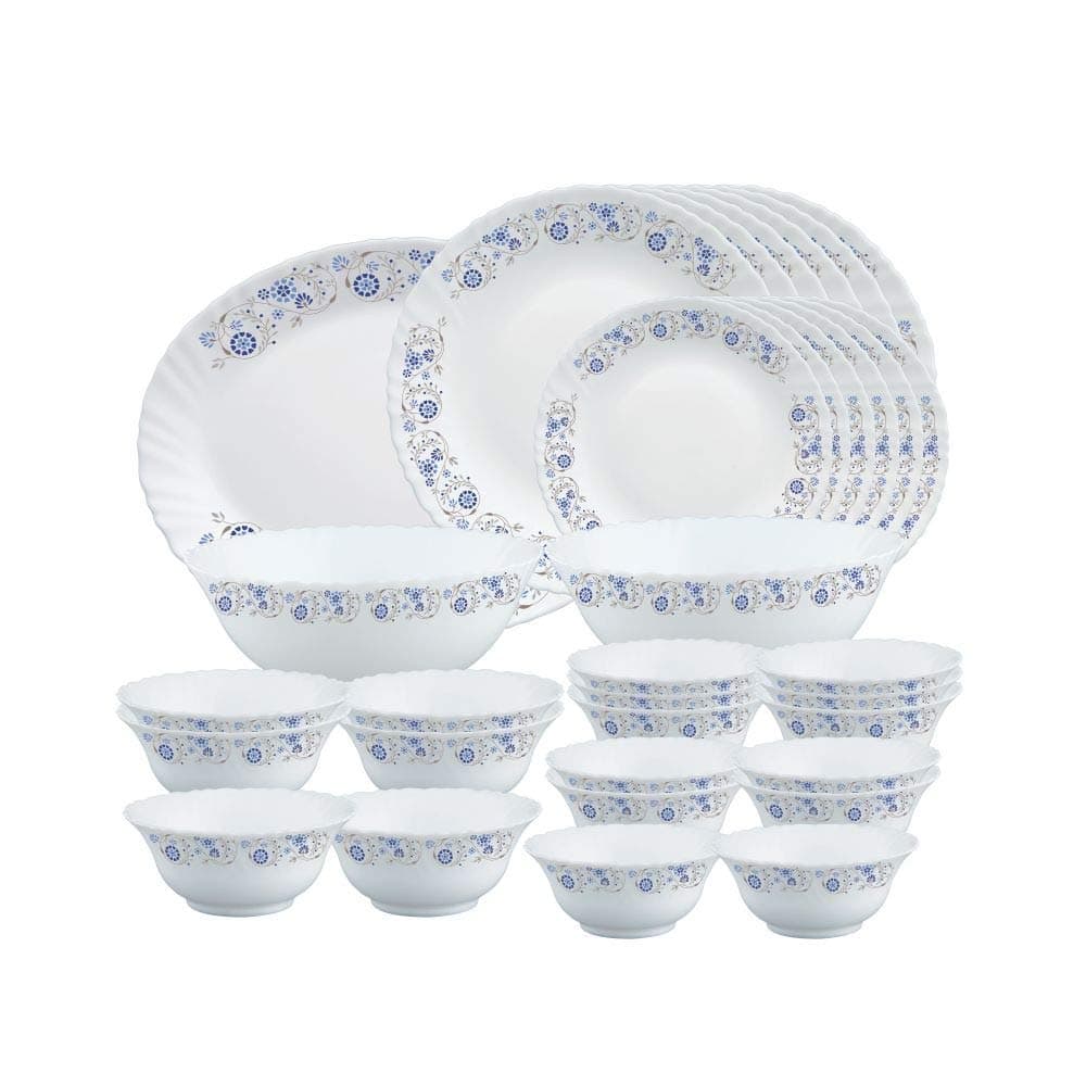 Larah by Borosil Mist Opalware Dinner Set, 33 Pieces
