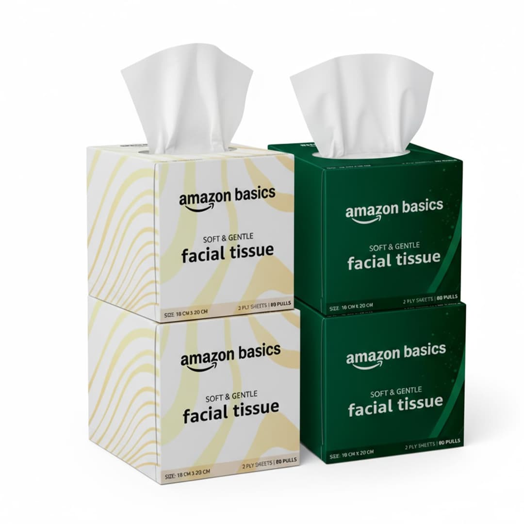 Amazon Basics 2-Ply Facial Tissue Paper (80 Pulls, Pack of 4)