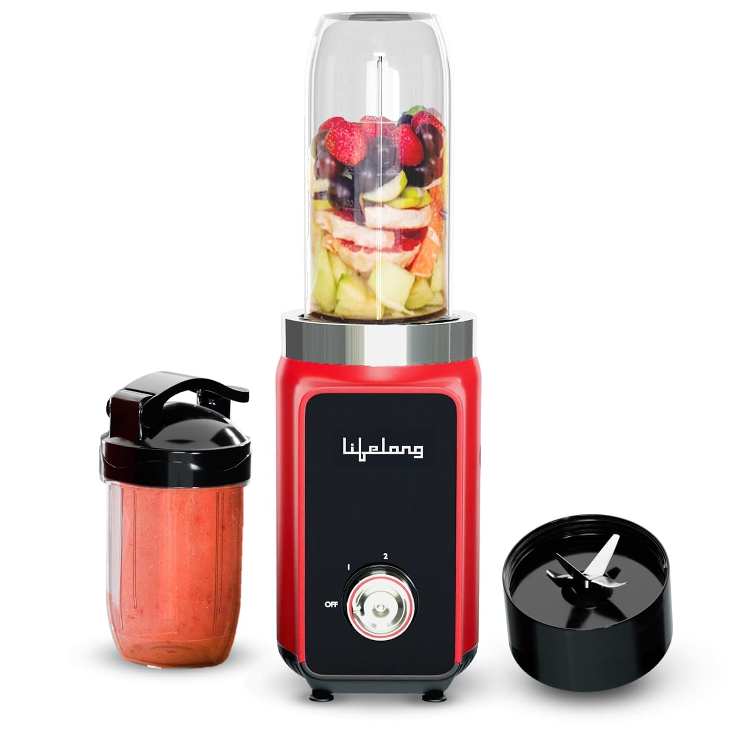 Lifelong 500 Watts Nutri Blender for Smoothies and Juices with 2 Jars - 100% Copper Motor Mixer Grinder, Blender & Smoothie Maker for Kitchen - Blender for Fruits & Vegetables - Stainless Steel Blades