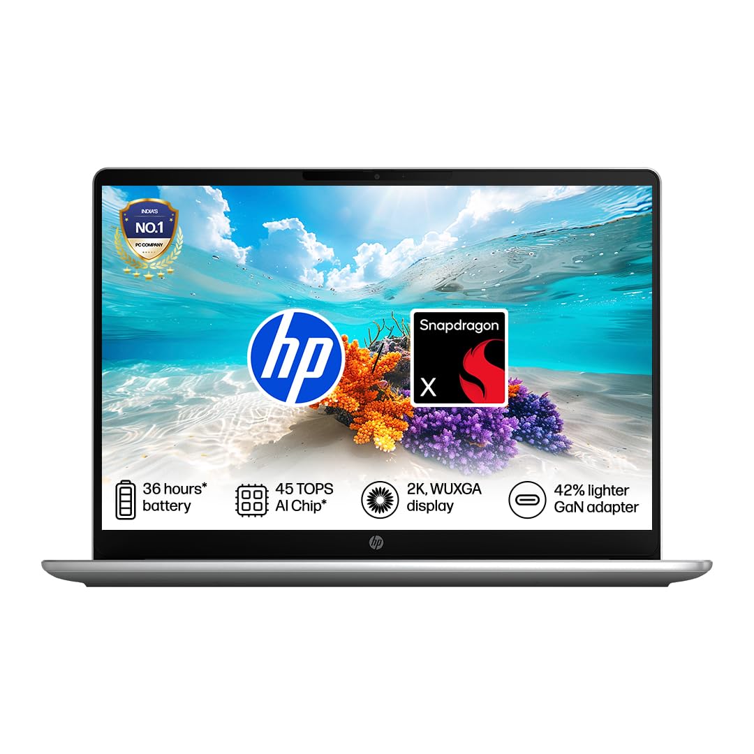 HP Omnibook 3, Snapdragon X Processor 45 Tops (16GB LPDDR5x,512GB SSD) 2K WUXGA, 14''/35.6cm, Win 11, M365*Office 24,Silver,1.42kg, hz0026QU/ hz0024QU, Lighter mini Charger, FHD IR Camera, AI Laptop