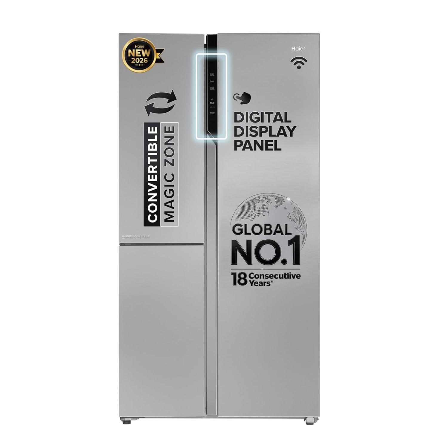 Haier 598 L 3 Star Frost Free Expert Inverter Smart Sense AI enabled 3-Door Side by Side Refrigerator (HRT-683ISU1, Inox Steel, Magic Convertible Zone, Deo Fresh Technology, 2026 Model)