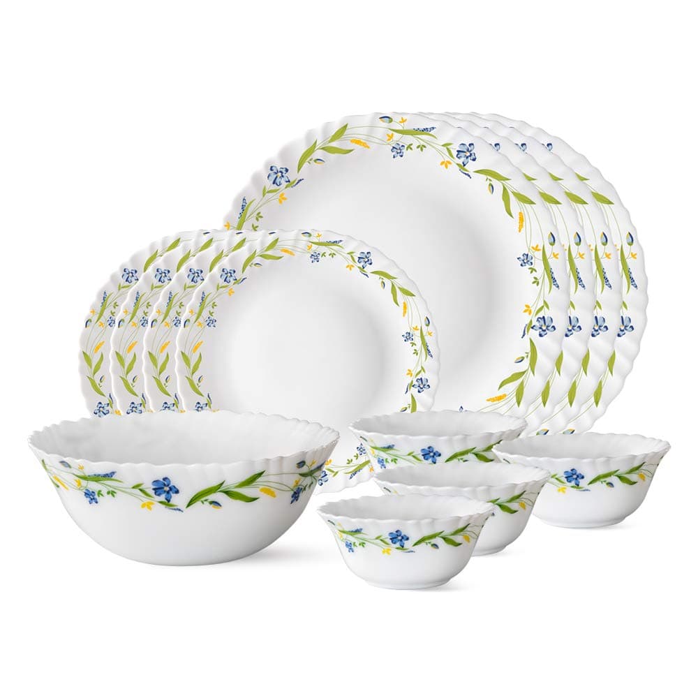 Larah by Borosil Cripper Opalware Dinner Set 13-Pieces